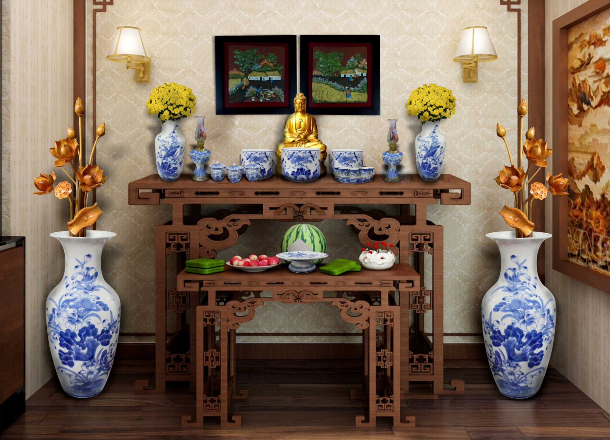 Cách bày trí lọ lộc bình gốm sứ trong căn nhà