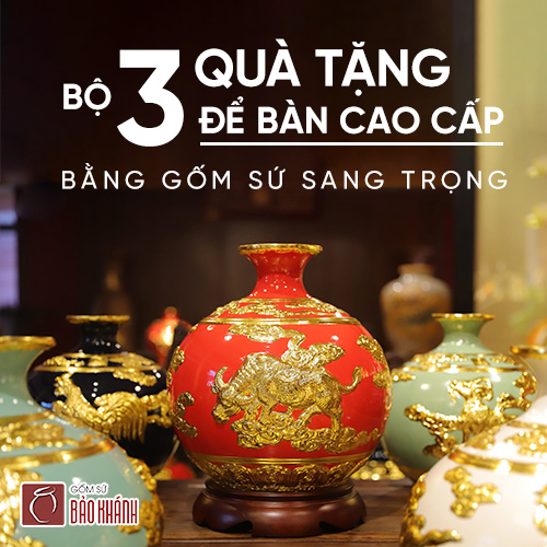 Bộ 3 quà tặng để bàn cao cấp bằng gốm sứ sang trọng