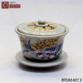Bát sâm thờ men rạn đắp nổi hoa sen