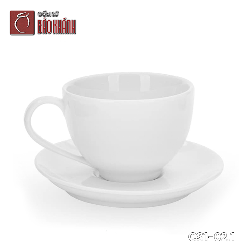 Bộ ly sứ uống cafe Cappuccino dáng cao 220ml trắng