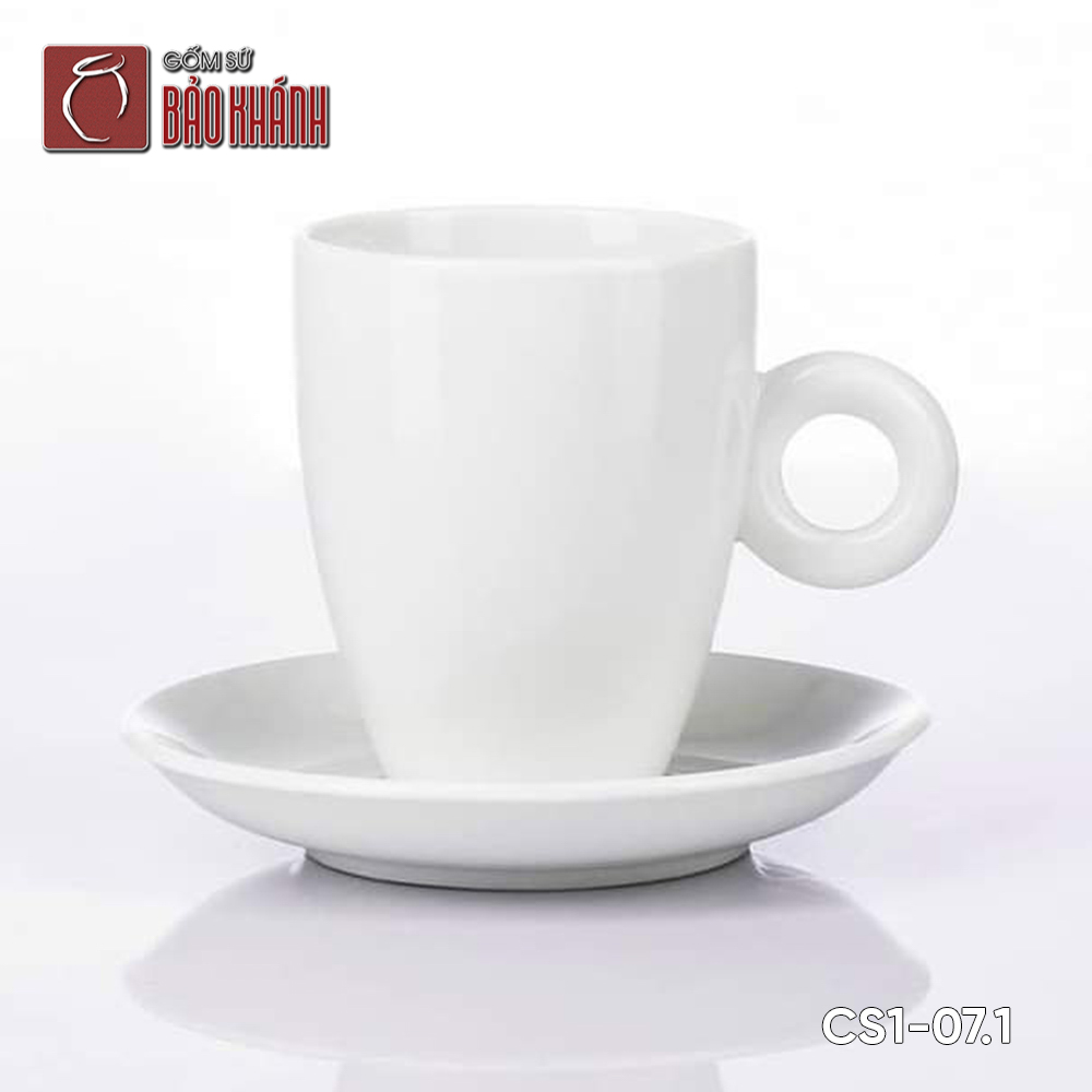 Bộ ly sứ uống cafe Latte quai tròn 330ml trắng