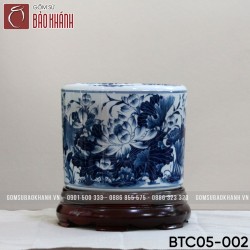 Bát hương men lam vẽ sen