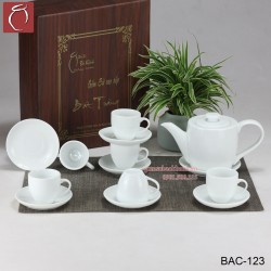 Bộ ấm chén men trắng thùng