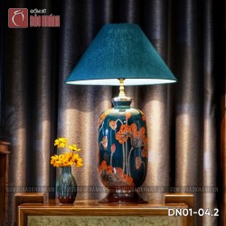 Đèn ngủ để bàn gốm sứ cao cấp Sen thu Lục Lam
