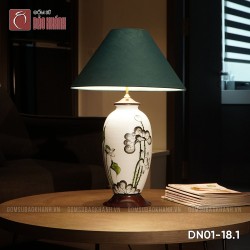 Đèn ngủ để bàn gốm sứ cao cấp Sen xanh
