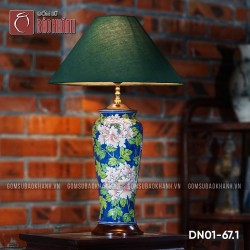 Đèn ngủ để bàn gốm sứ cao cấp hồng mẫu lam
