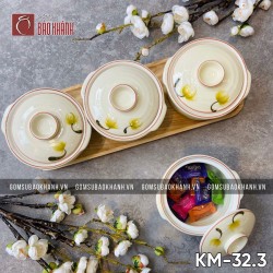 Khay mứt men kem hoa Bồ Công Anh vàng 3 ngăn