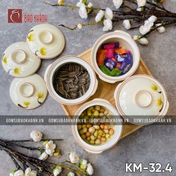Khay mứt men kem hoa Bồ Công Anh vàng 4 ngăn