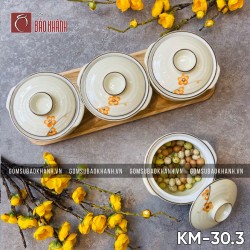 Khay mứt men kem hoa Đào cam 3 ngăn
