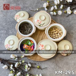 Khay mứt men kem hoa Sen đỏ 5 ngăn