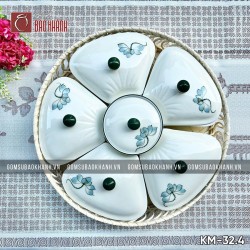 Khay mứt hoa đào men kem Hoa Sen Xanh