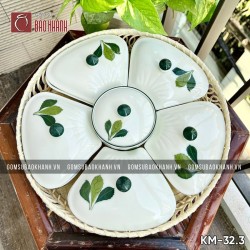 Khay mứt hoa đào men kem Lá Xanh