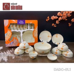 Bộ đồ ăn men kem hoa Đào cam 11 món