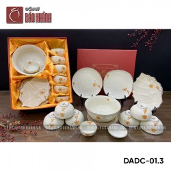 Bộ đồ ăn men kem hoa Đào cam 13 món set 3