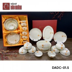 Bộ đồ ăn men kem hoa Đào cam 13 món set 5