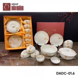Bộ đồ ăn men kem hoa Đào cam 12 món set 6