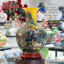 Lọ tỏi Cá Chép Sen phú quý men Hoàng Lưu Ly vẽ vàng