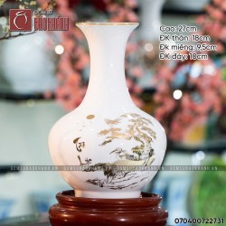 Lọ tỏi Tài Lộc men trắng vẽ vàng