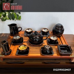 Bộ ấm chén men nâu đen dáng quả hồng