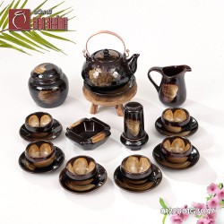 Bộ ấm chén men nâu hạt 