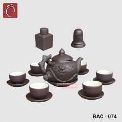 Bộ ấm chén tử sa đắp nổi hoa Phù Dung và phụ kiện