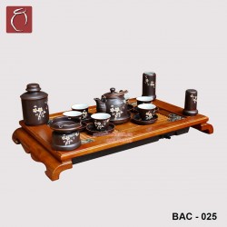 Bộ ấm chén tử sa giả vuốt khắc hoa Đào và phụ kiện