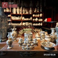 Bộ đồ thờ men rạn đắp nổi Rồng STC02-01.1R