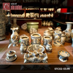 Bộ đồ thờ men rạn đắp nổi Rồng STC02-03.9R