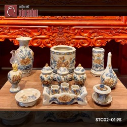 Bộ đồ thờ men rạn đắp nổi Sen STC02-01.9S