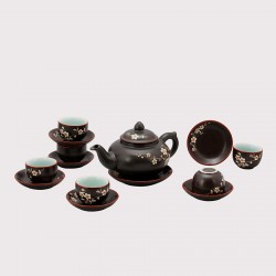 Bộ ấm chén tử sa chóp khắc hoa Đào