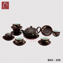 Bộ ấm chén tử sa tròn khắc hoa Đào