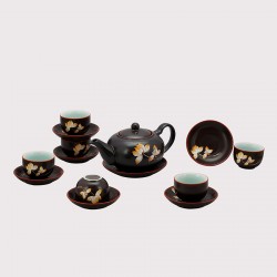 Bộ ấm chén tử sa tròn khắc hoa Sen