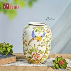 Lọ hoa vẽ Chim Hoa Phú Quý dáng lu