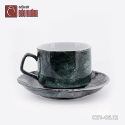 Bộ ly sứ uống cafe Cappuccino Mỹ 250ml vân đá