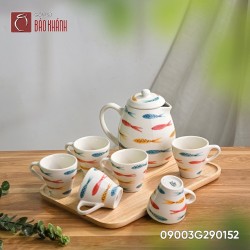 Bộ bình nước vẽ cá 1 lít khay gỗ