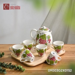 Bộ bình nước vẽ chùm nho 1 lít khay gỗ