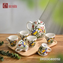 Bộ bình nước vẽ vẹt nhiệt đới 1 lít khay gỗ