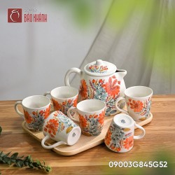 Bộ bình nước vẽ hoa cam 1.2 lít khay gỗ