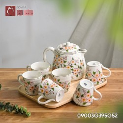 Bộ bình nước vẽ hoa đào 1.2 lít khay gỗ