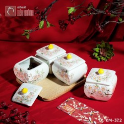 Bộ 4 hũ mứt vuông vẽ tay KM-37.2