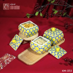 Bộ 3 hũ mứt vuông vẽ tay KM-37.3