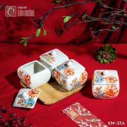 Bộ 4 hũ mứt vuông vẽ tay KM-37.4
