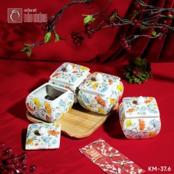 Bộ 4 hũ mứt vuông vẽ tay KM-37.6