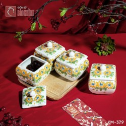 Bộ 4 hũ mứt vuông vẽ tay KM-37.9
