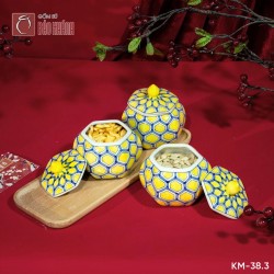 Bộ 3 hũ mứt lục giác vẽ tay KM-38.3