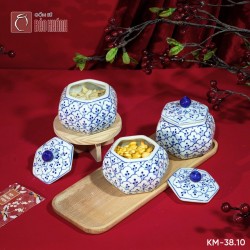 Bộ 3 hũ mứt lục giác vẽ tay KM-38.10