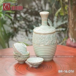 Bộ rượu Đông Sơn Âu Lạc men ngọc vẽ vàng 1 lít