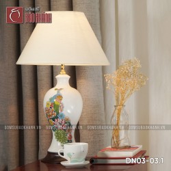 Đèn ngủ để bàn gốm sứ cao cấp Khổng Tước Ngàn Hoa