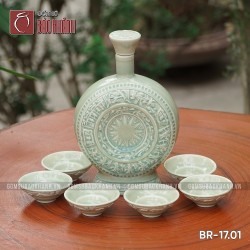 Bộ rượu Đông Sơn Âu Lạc men ngọc dáng dẹt 1 lít