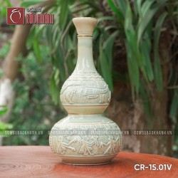 Nậm Đông Sơn Âu Lạc men ngọc 2 bầu vẽ vàng 1 lít